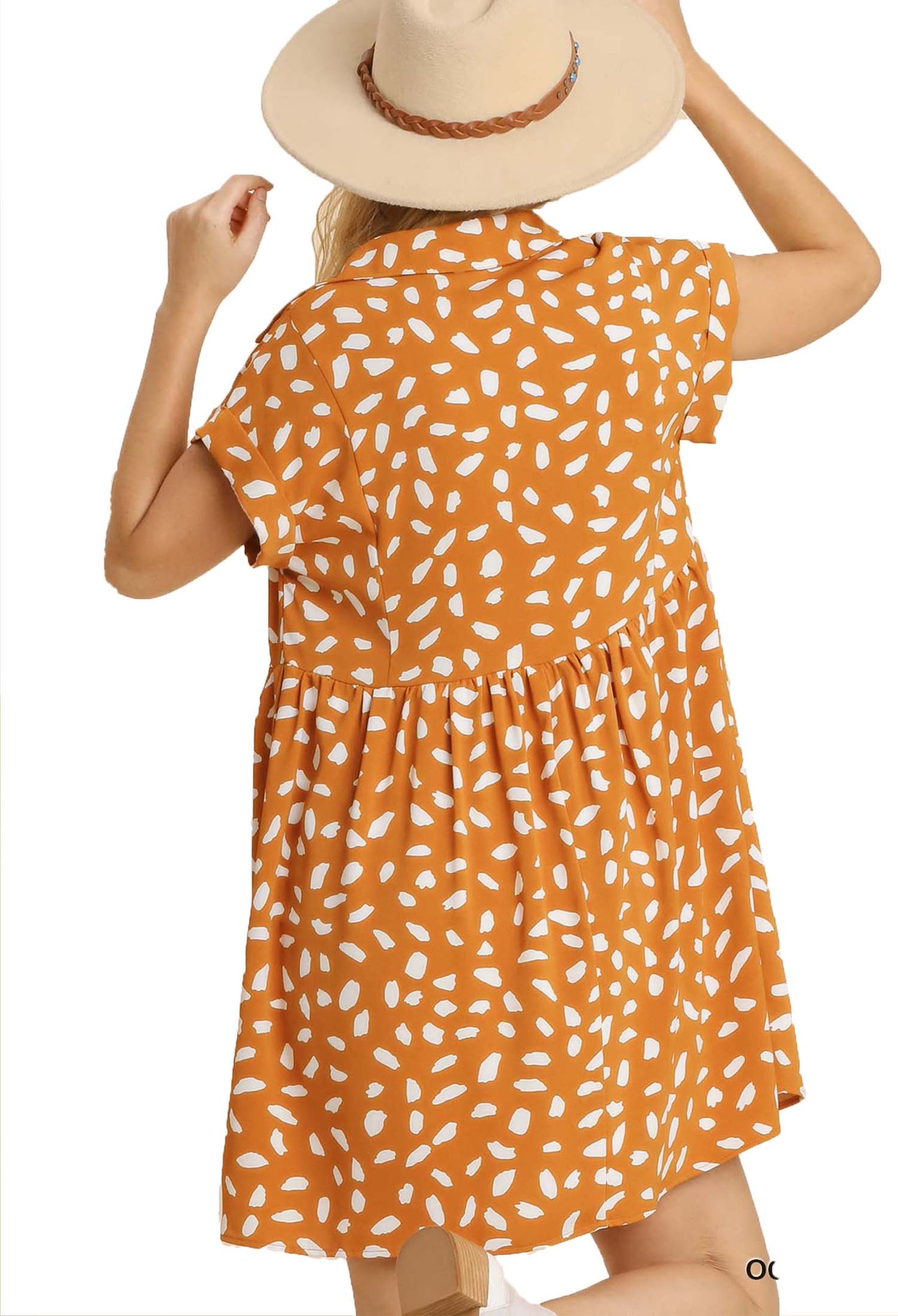 Dalmatian print short sleeve V-neck Babydoll Dress