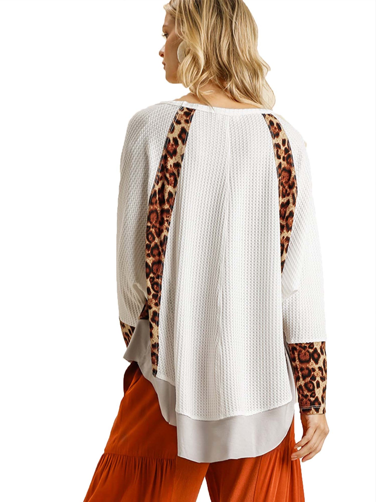 Leopard Print Color Block Waffle Knit top