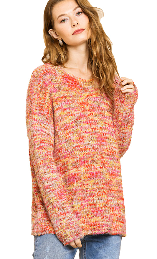 Multicolor Boucle Long Sleeve Pullover Sweater