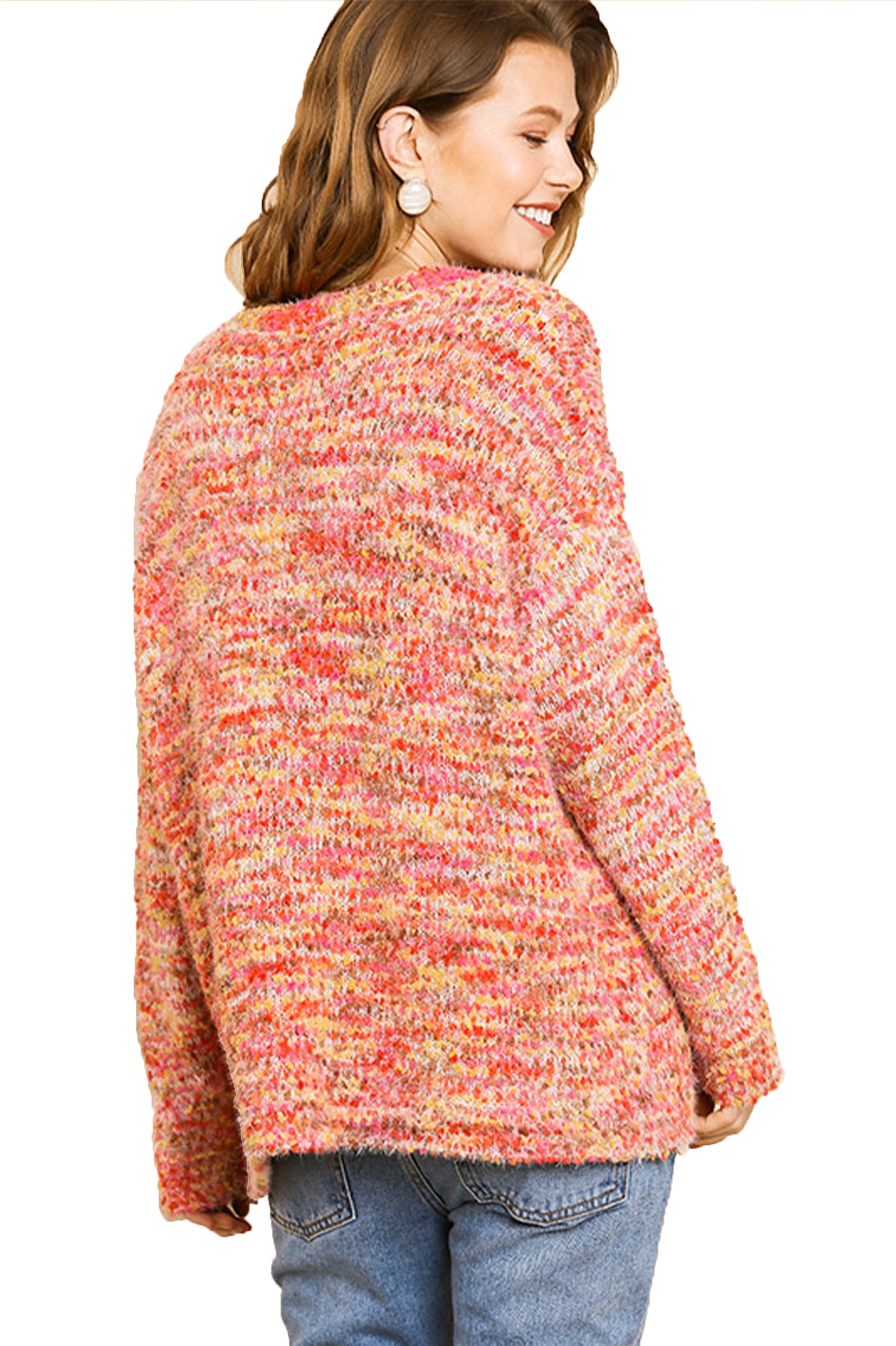 Multicolor Boucle Long Sleeve Pullover Sweater