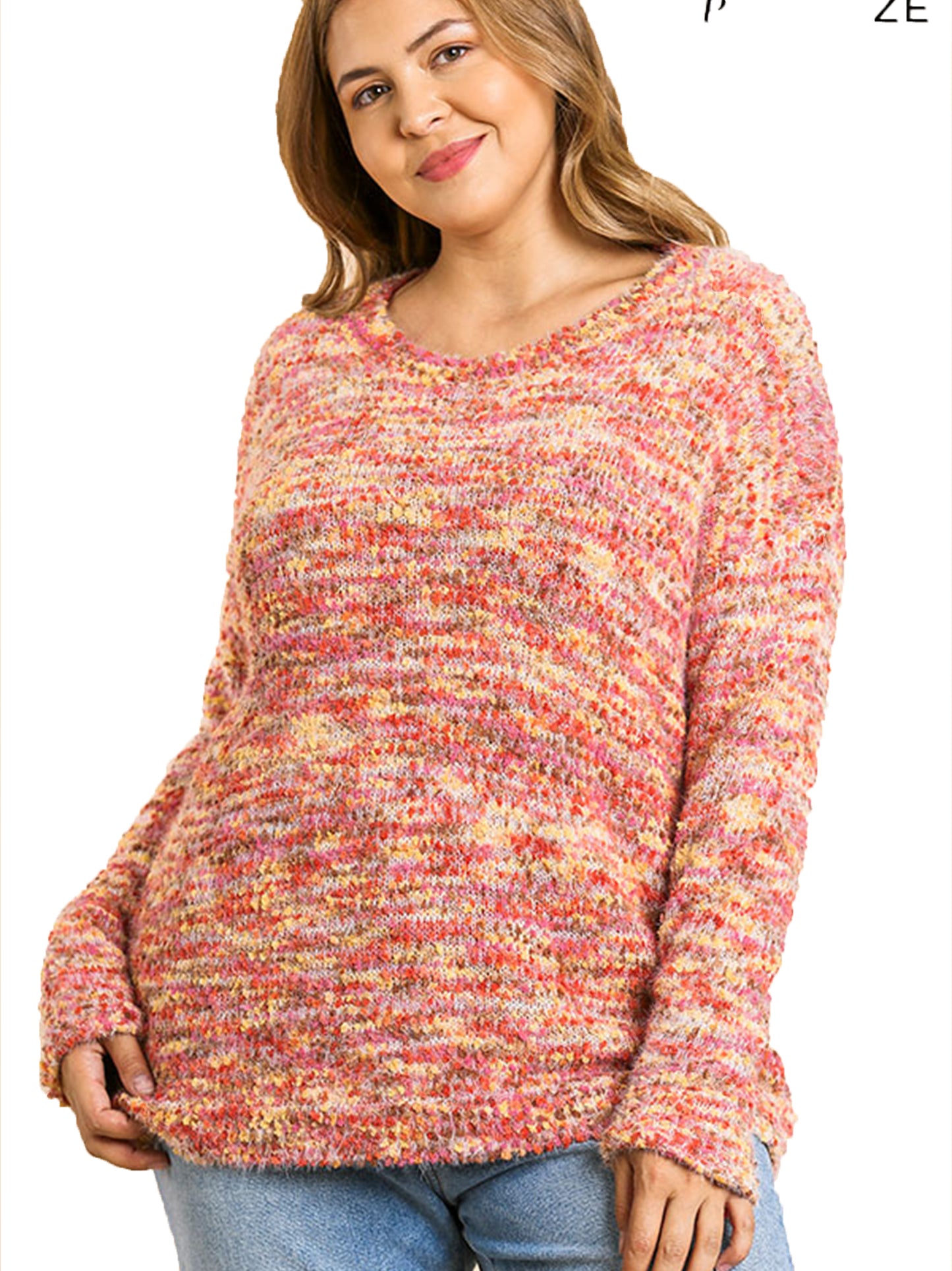 Multicolor Boucle Long Sleeve Pullover Sweater