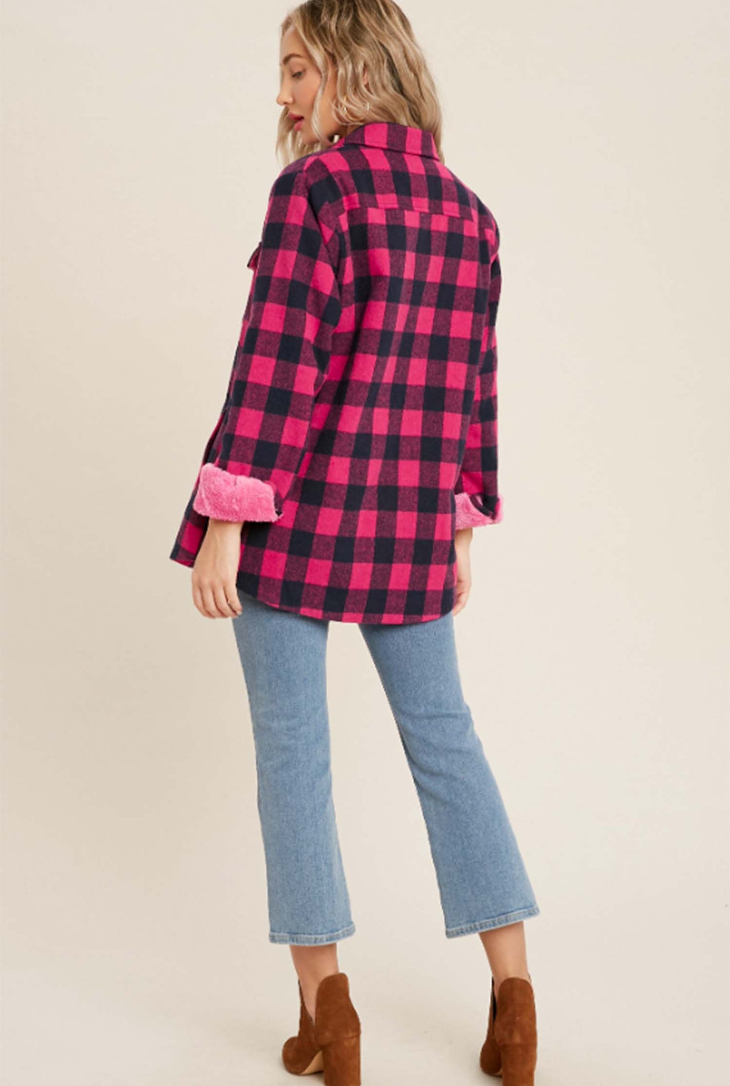 Buffalo Plaid Sherpa Lined Shirt Jacket Shacket