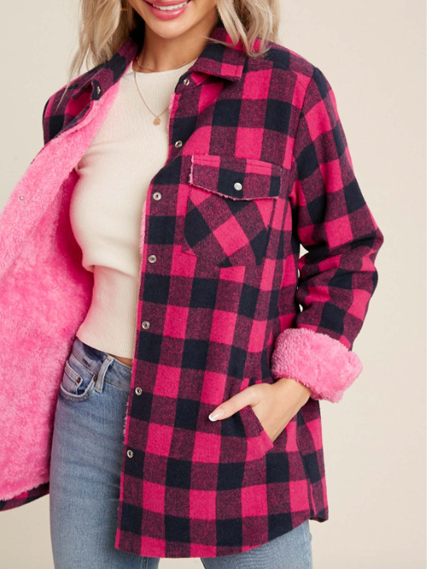 Buffalo Plaid Sherpa Lined Shirt Jacket Shacket