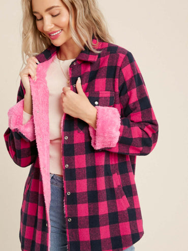 Buffalo Plaid Sherpa Lined Shirt Jacket Shacket