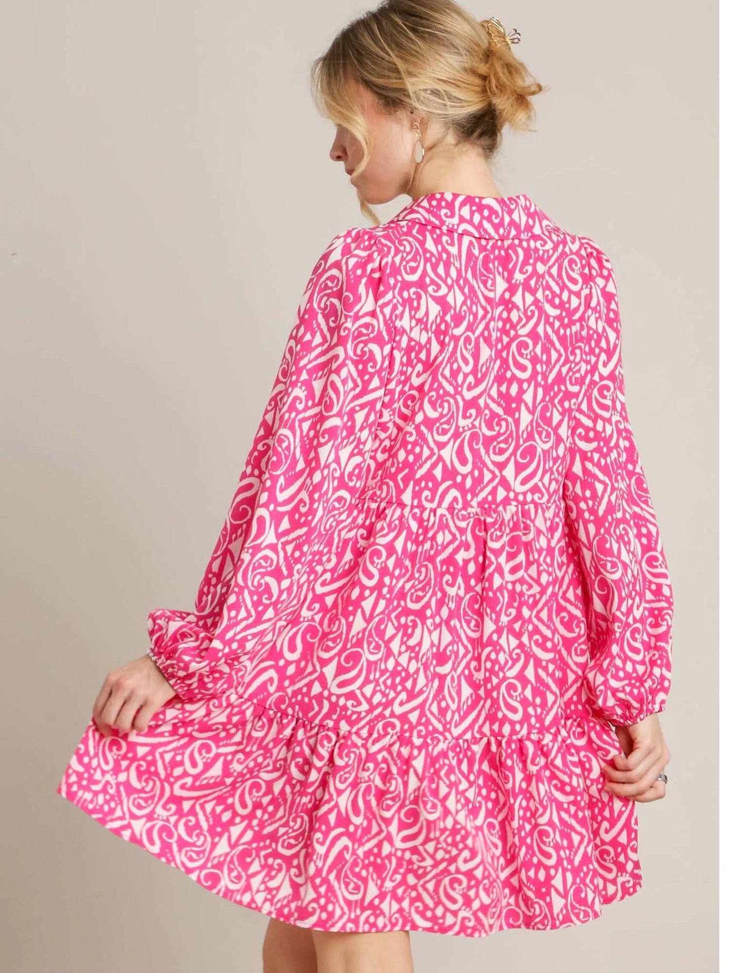 Two Tone Print Tiered Dress