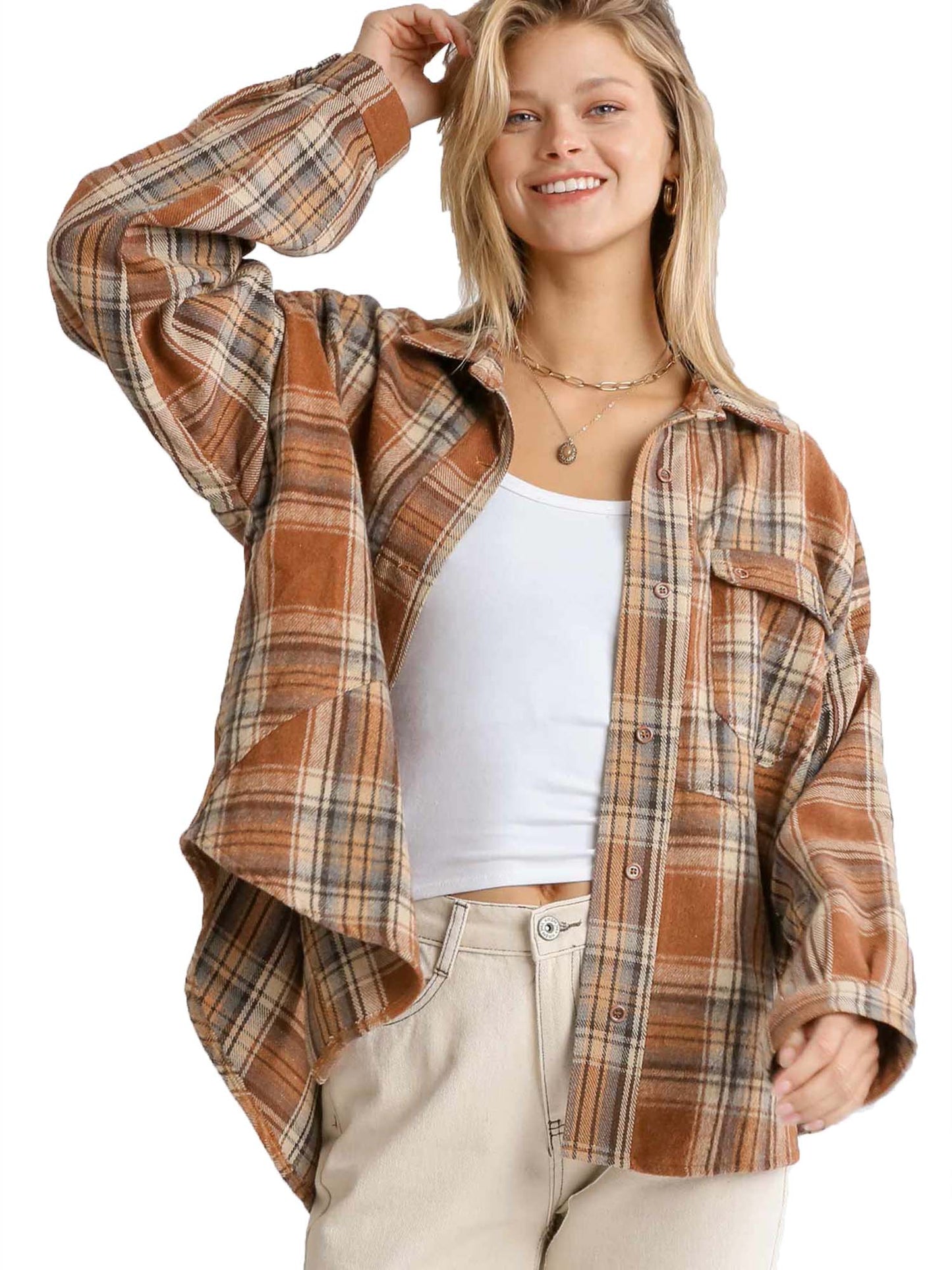 Fall Plaid Button Down Oversized Jacket Shacket