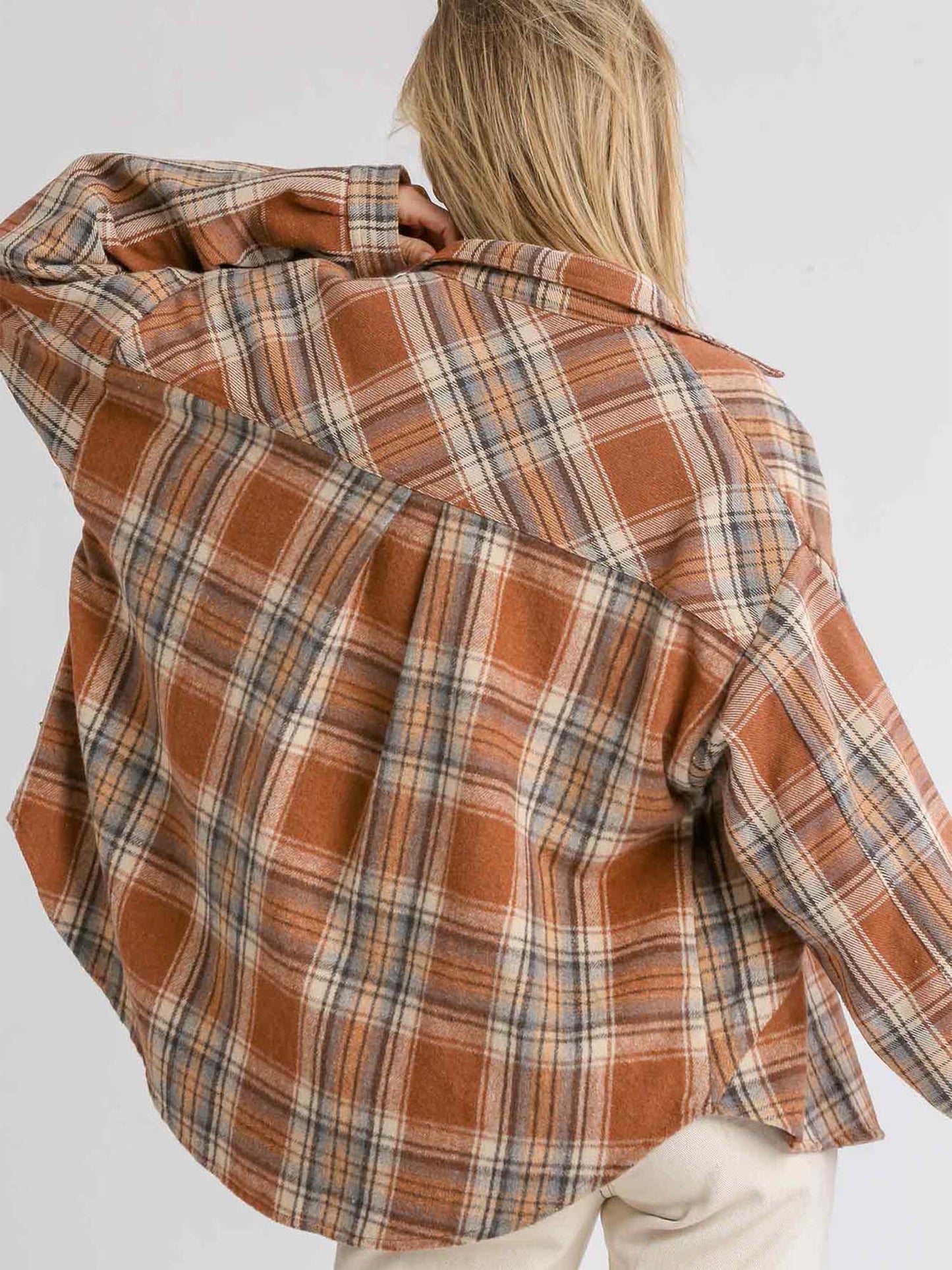 Fall Plaid Button Down Oversized Jacket Shacket