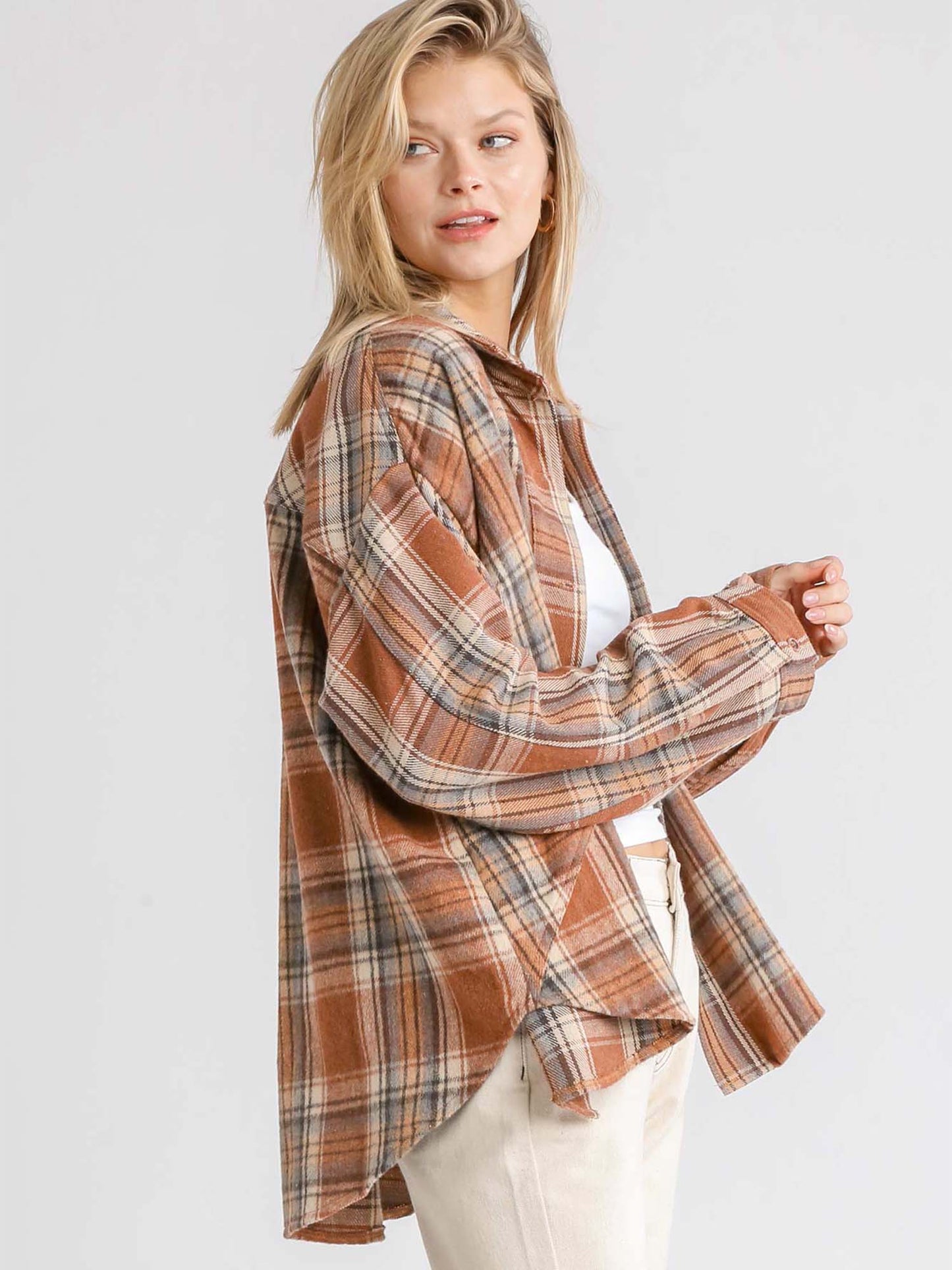 Fall Plaid Button Down Oversized Jacket Shacket