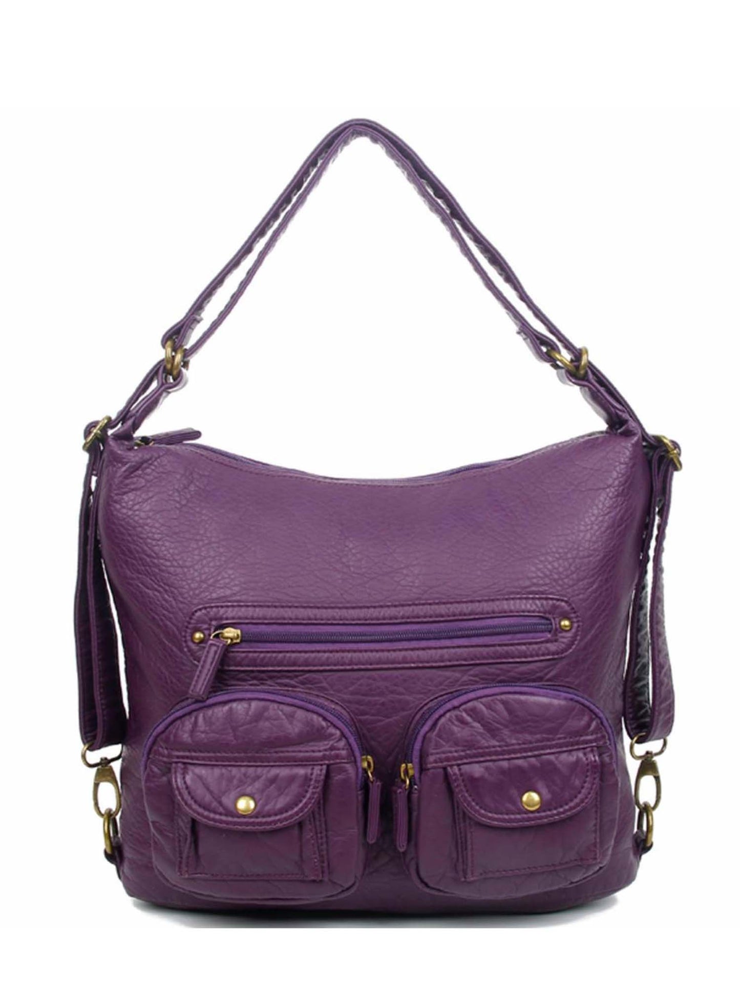 Vegan Leather Convertible Shoulder Bag, Backpack, Crossbody Bag