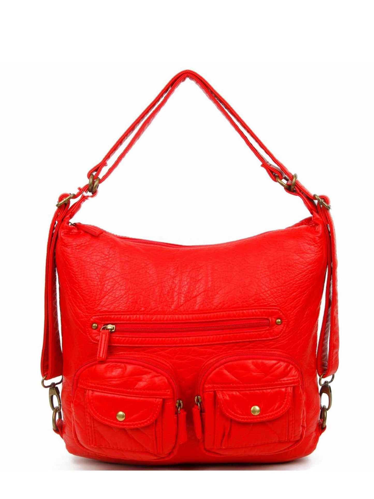 Vegan Leather Convertible Shoulder Bag, Backpack, Crossbody Bag