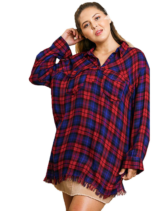 Queen Size Flannel Tunic with a Frayed Hem