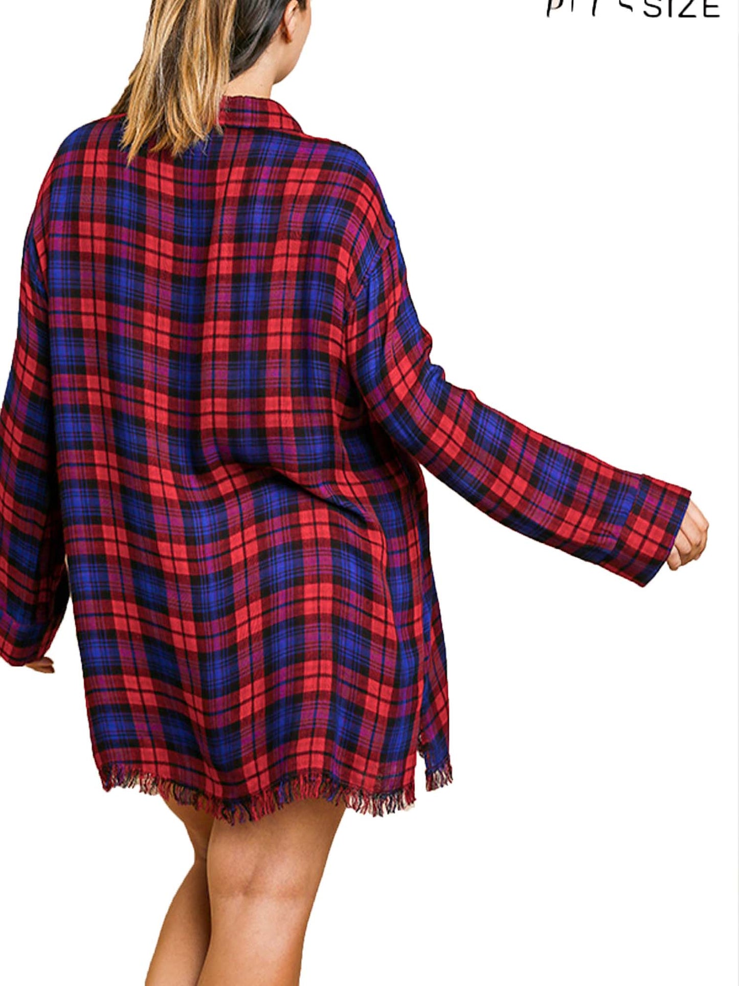Queen Size Flannel Tunic with a Frayed Hem