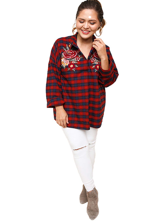 Flannel Tunic Embroidered Flowers