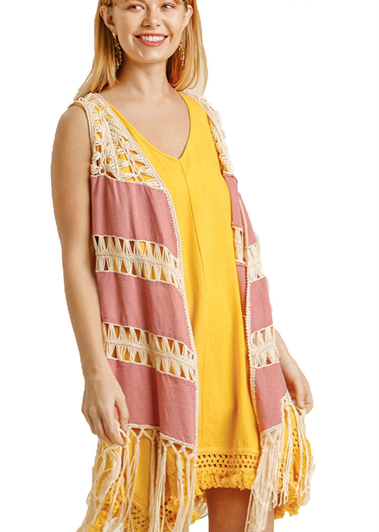 Crochet ]Open Front Duster Vest with Tassel Hem