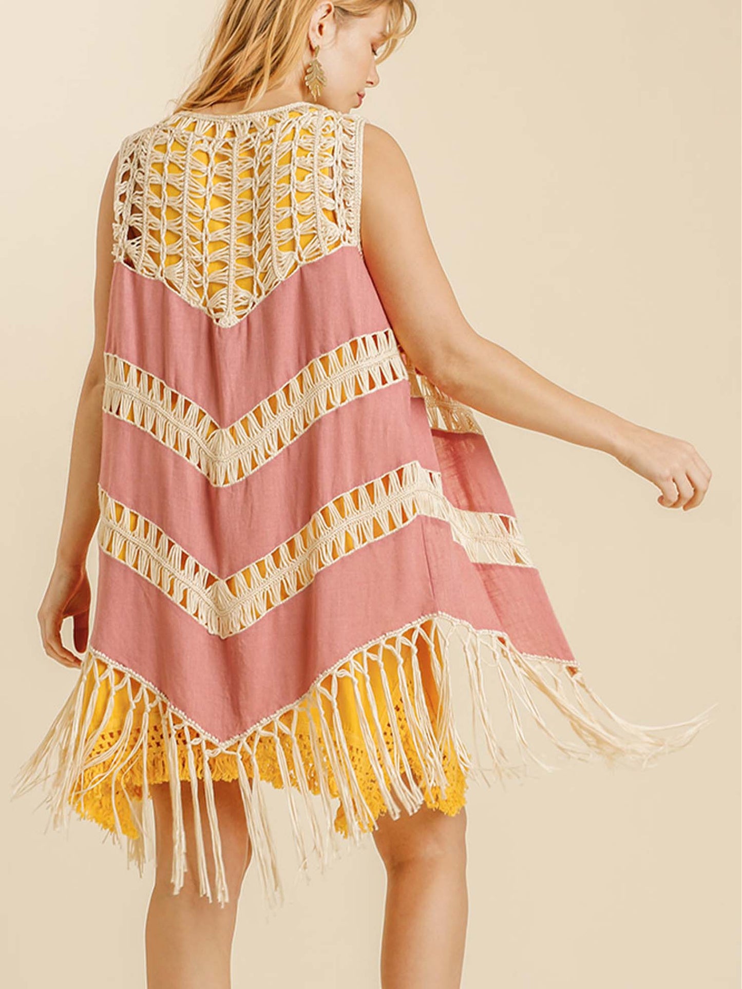 Crochet ]Open Front Duster Vest with Tassel Hem