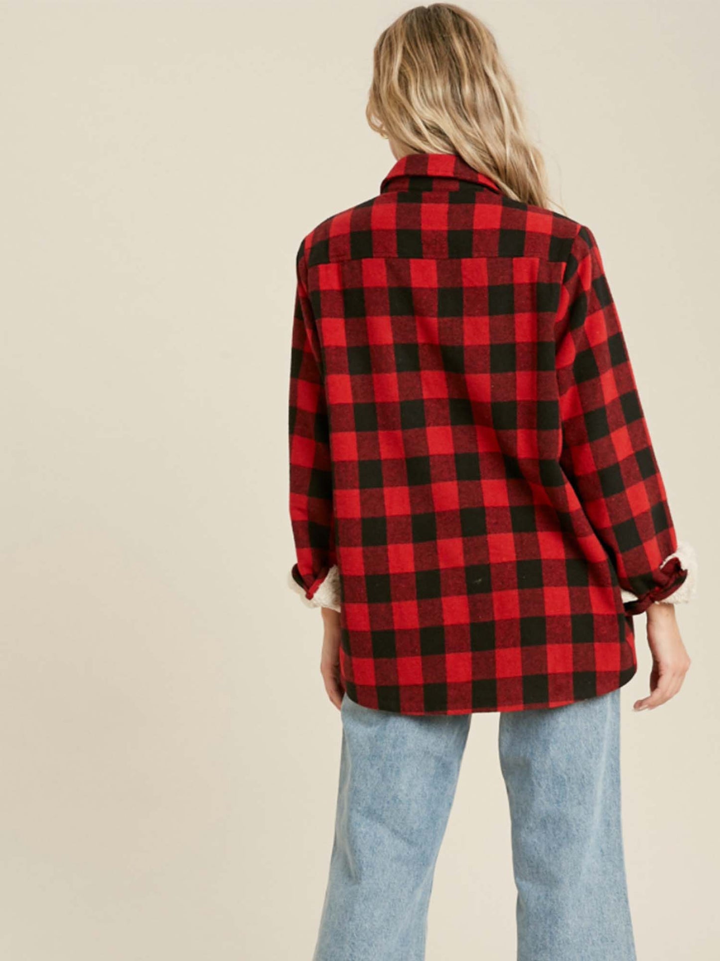 Buffalo Plaid Sherpa Lined Shirt Jacket Shacket