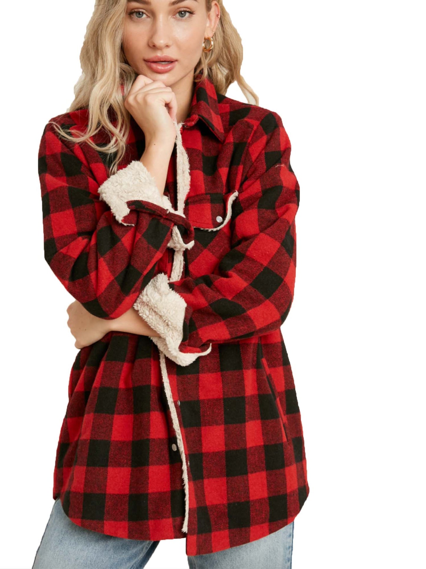 Buffalo Plaid Sherpa Lined Shirt Jacket Shacket