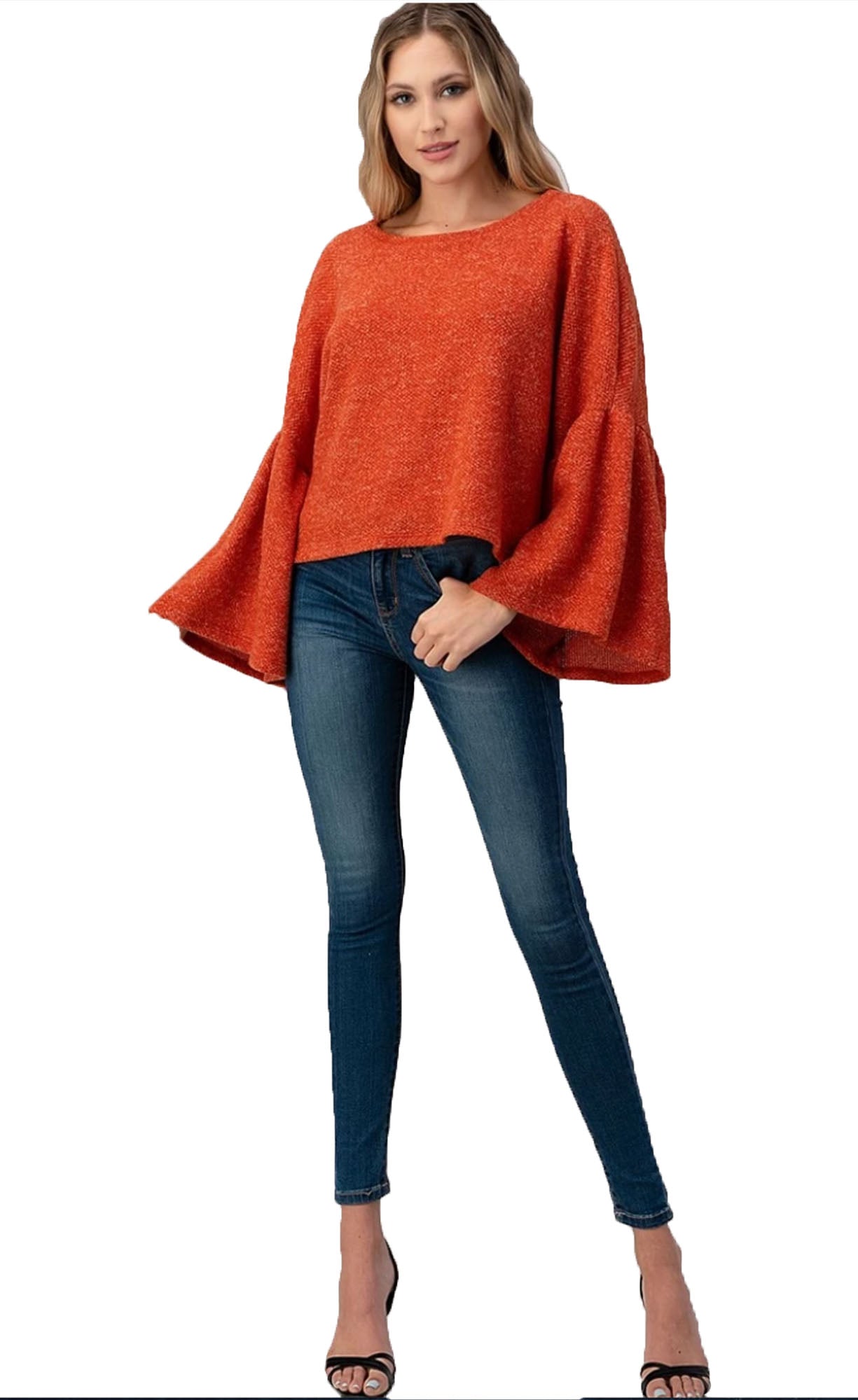 Bell Sleeve Crop Sweater Top