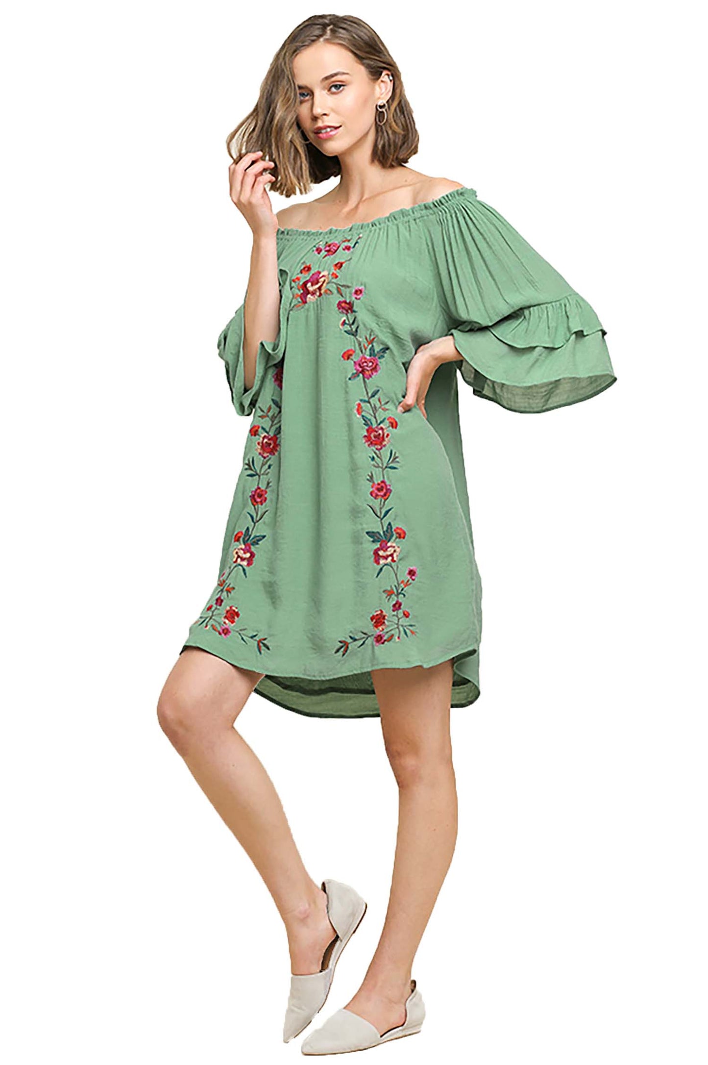 Bohemian Style Embroidered  off shoulder dress