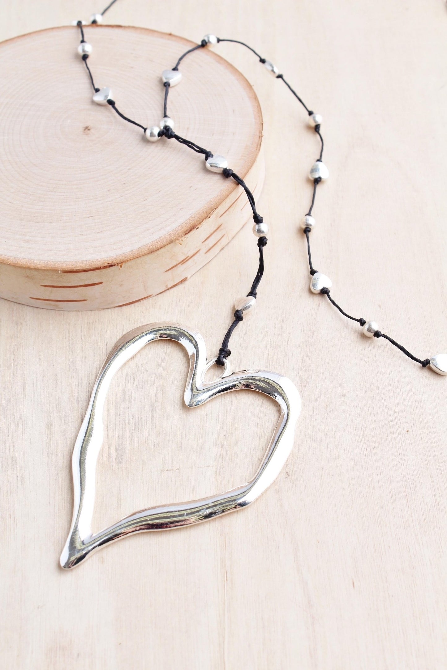 Silver Alloy Open Heart Necklace