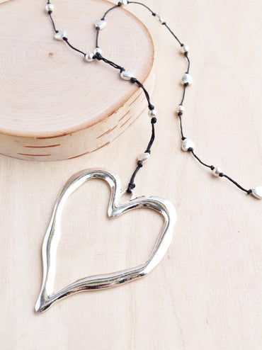 Silver Alloy Open Heart Necklace