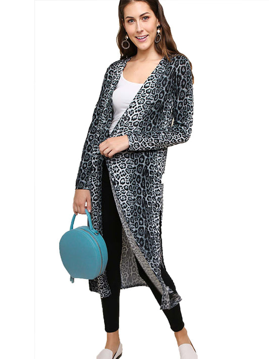 Jaguar Print Open Front Duster Cardigan
