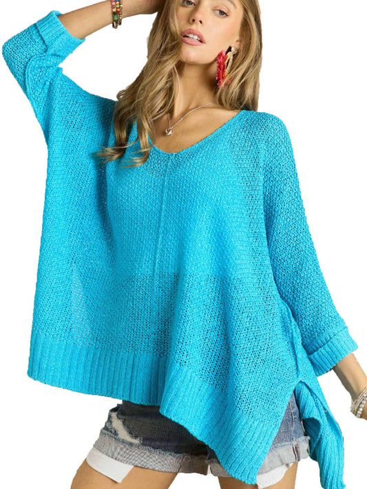 Oversize Tunic Lightweight Sweater with Side Slits