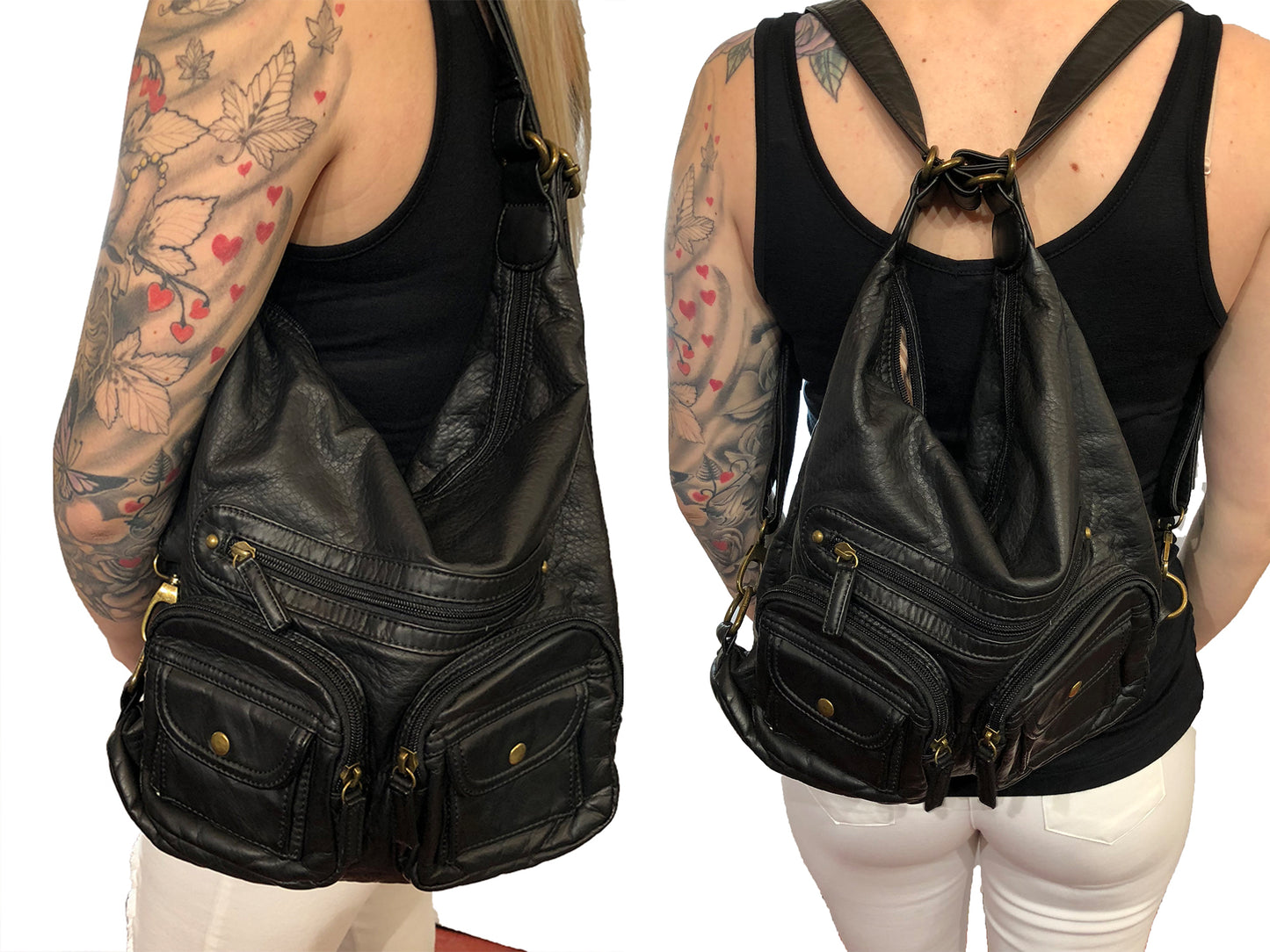 Vegan Leather Convertible Shoulder Bag, Backpack, Crossbody Bag
