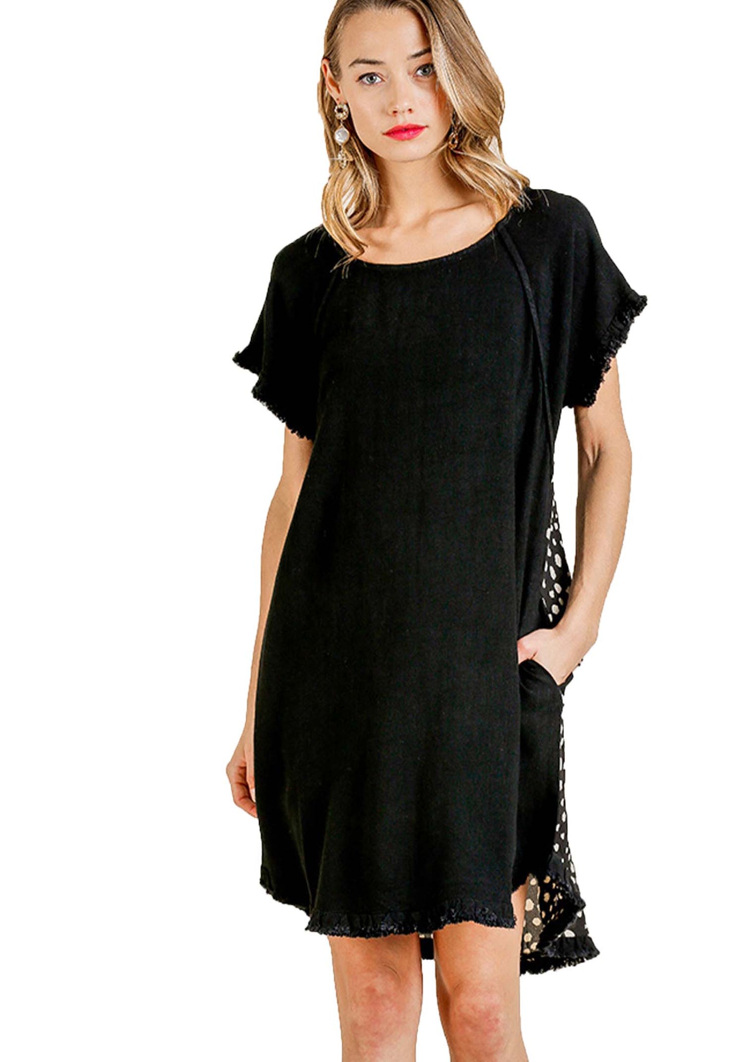 Dalmation Color-block Linen Blend Short Sleeve Dress