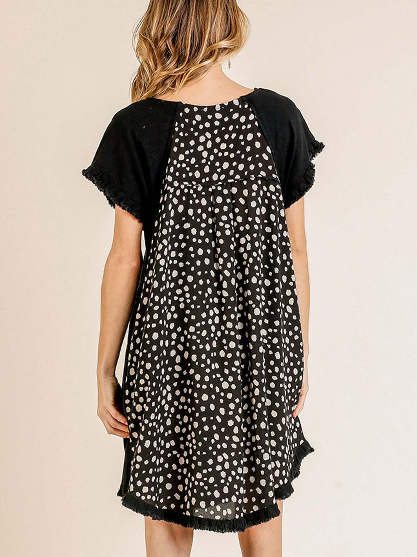 Dalmation Color-block Linen Blend Short Sleeve Dress