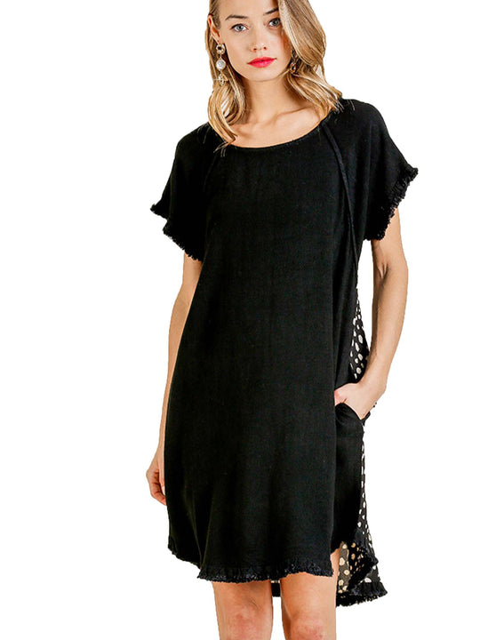 Dalmation Color-block Linen Blend Short Sleeve Dress
