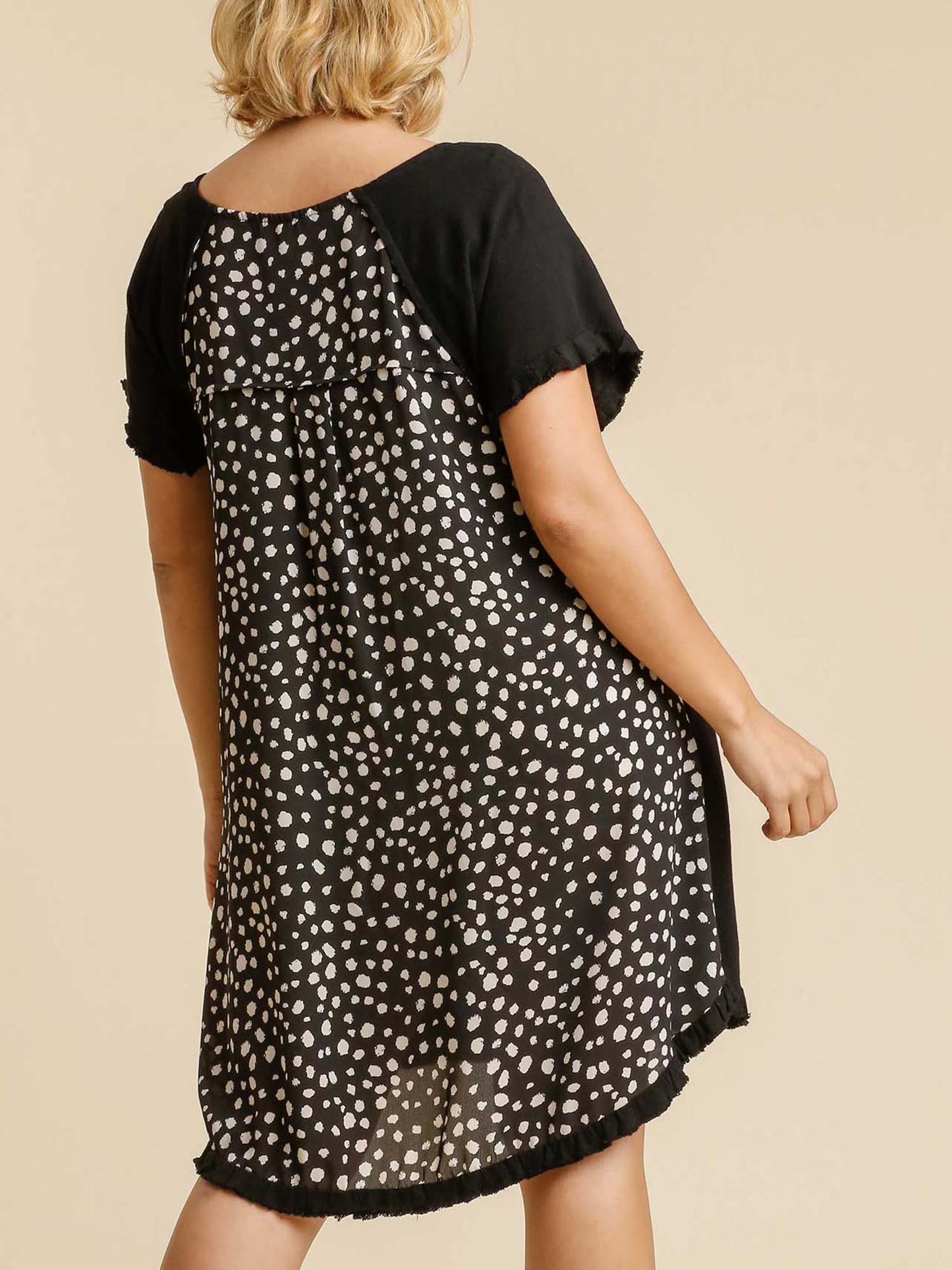 Dalmation Color-block Linen Blend Short Sleeve Dress