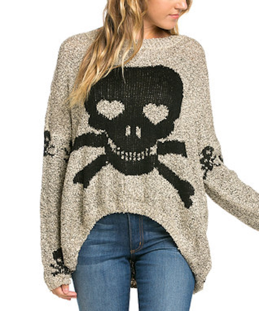 Skull Shark Bite Hem Trendy Pull Over Sweaters
