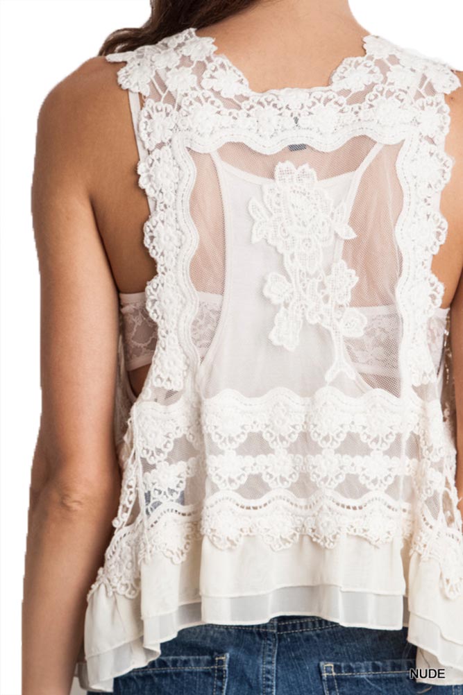Bohemian Style Lace Ruffle Crop Vest