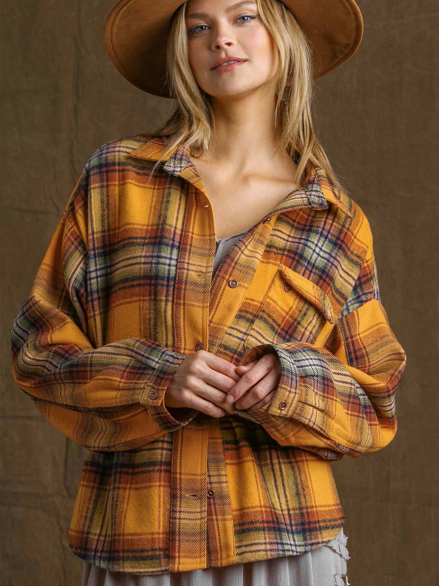 Fall Plaid Button Down Oversized Jacket Shacket