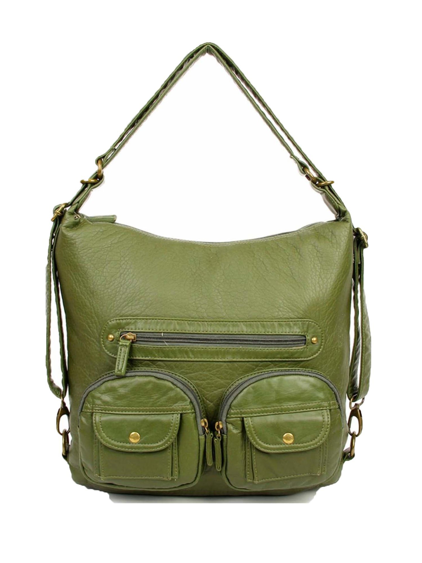 Vegan Leather Convertible Shoulder Bag, Backpack, Crossbody Bag